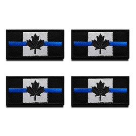 4 PCS Thin Blue Line Canada Flag Tactical Patch Hook and Loop Embroidered Canadiens Maple Leaf National Police Emblem Applique Patch for Clothes Vest Jackets Jeans Biker Jersey Uniform