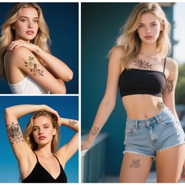 Temporary Tattoos for Men Women 24 Sheets Multi-Colored Mixed Style Temporary Tattoos Stickers for Adults Scary Dragon Fish Tiger Skull Skeleton Fake Tattoos Art Temporary Tattoo Adult