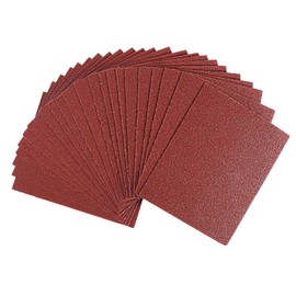 BAOSTC 1/4 Sandpaper Sheet – 4-1/2” x 5-1/2”, P80 Grit, Red Aluminum Oxide, Plain Backing, 50-Pack – Sandpaper Sheets for Palm Sanders and Woodworking