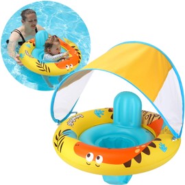 Swimbobo Inflatable Baby Swim Pool Float with Safe Seat and Removable Canopy for Age 6-36 Months Toddler (Yellow Dinosaur)