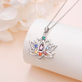 Flyow Lotus Chakra Necklace 925 Sterling Silver 7 Chakra Pendant Necklace Yoga Lotus Flower Chain Jewellery Gifts for Women, Sterling Silver