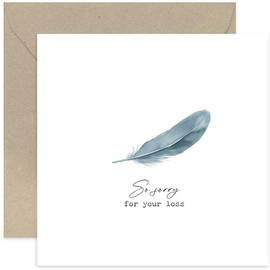 Sympathy Cards - Blue Watercolour Feather, Thinking of You for Women and Men - Bereavement Gifts for Loss of Dad Mum Sister Brother Husband Wife, Memorial Present - Blank Inside with Envelope