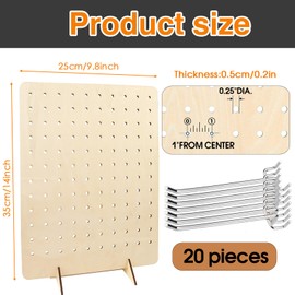 YLOLUL 2 Pcs Wooden Pegboard Display Stand with 20 Pcs Metal Hooks Retail Rack Keychain Display Stand for Jewelry Craft Shows, Selling, Tools, Peg Board Accessories Rack Organizer, 14" X 9.8"