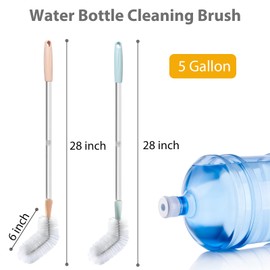 Water Bottle Cleaning Brush, 2 Pack 28inch Bendable Water Bottle Brush Long Nylon Bristles with Stainless Steel Handle for 3 Gallon and 5 Gallon Water Bucket