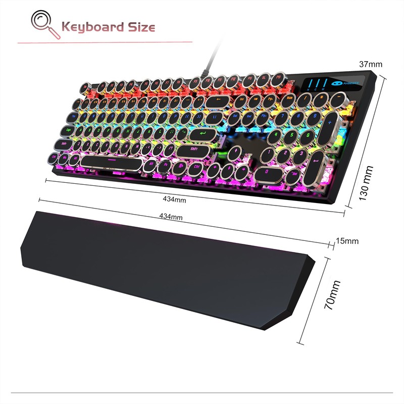 MageGee Typewriter Mechanical Gaming Keyboard, Retro Black Punk Round Keycaps