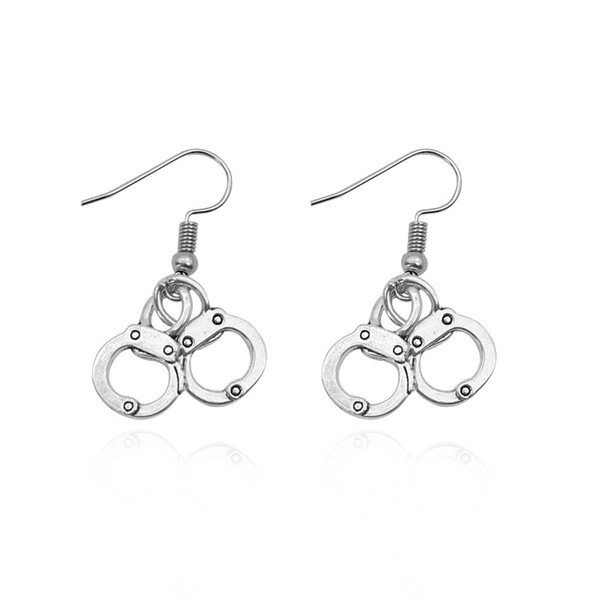 Handcuffs Shaped Earrings Punk Gothic Silver Finish Handcuffs Dangle Drop