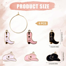 lasuroa 6pcs Cowboy Boot Hat Wine Glass Charms, Cute Wine Glass Charms Markers Tags Fun Stemware Markers for Stem Glasses Party Favors & Decorations