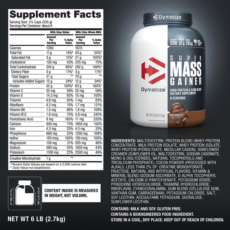 Dymatize Super Mass Gainer Protein Powder, Rich Chocolate, 52g Protein,