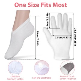 2 Pairs Moisturizing Gloves with 2 Pairs Spa Socks, Touch Screen Cotton Gloves and Soft Breathable Spa Socks for Repairing Dry Chapped Hands and Feet Skin Care, White
