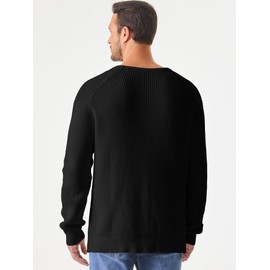 JMIERR Mens Crewneck Pullover Sweater Waffle Textured Knitted Sweaters Loose Fit Casual Sweaters with Ribbing Edge,US 43(L),Black
