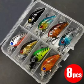 Unbranded 8 PCs Mixed Color Fishing Lure Set Minnow Kit Crank Bait With Box Treble Hooks