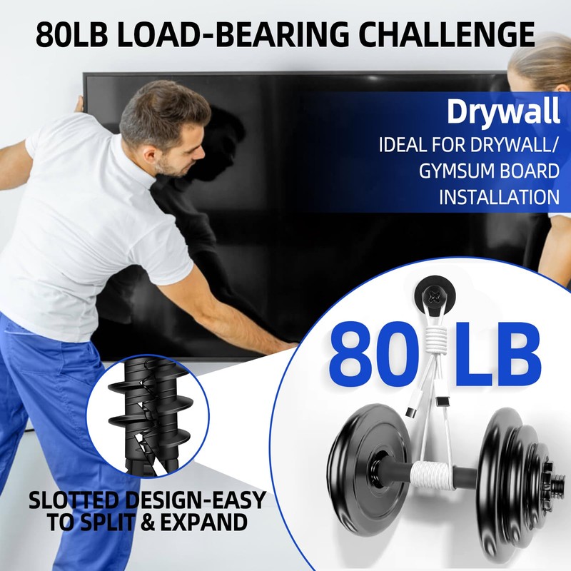 80PCS Self-Drilling #8 Drywall Anchors & Screws Set - Heavy-Duty