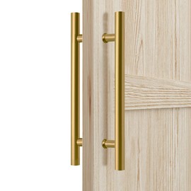 LVYIHAN 36 inch Round Stainless Steel Door Pull Push Handle Double Sided, French Sliding Barn Door Handle, H Shape Commercial Door Pull Handles, Gold