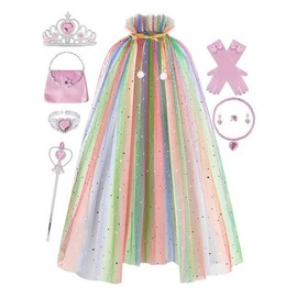 Easter gift 11-Piece Princess Cape Set for Little Girls – Dress Up, Cosplay & Gift for Easter, Birthdays (Ages 3-8) - Color: Colorful