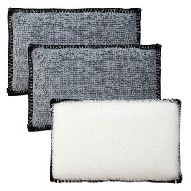 ZIMISI 3PCS Car Interior Scrubbing Sponges, 5.5"×3.9" Microfiber Auto Cleaning Applicator Pad, Detailing Scrub Sponge for Vehicle Leather Seat, Vinyl, Plastic, Upholstery (Grey/White)
