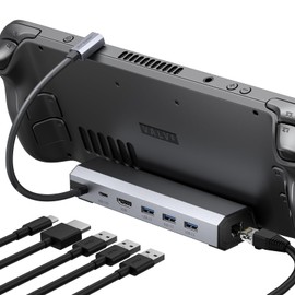 JSAUX Docking Station for Steam Deck/ROG Ally/Legion Go/MSI Claw, 6-in-1 Steam Deck Dock with HDMI 4K@60Hz, Gigabit Ethernet, 3 USB A 3.0 and 100W Charge, Compatible with Steam Deck OLED-HB0603