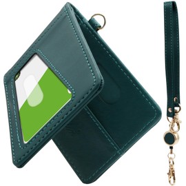 Aemicion Passcase, Pass Holder, IC Card Case, Card Case, Reel Included, Strap, Leather, 2 Sided, Butterfly Type, 4 Pockets, 2 Pieces, Unisex, Popular, Commuting to Work or School, British Green