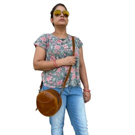 Buffalo Leather Crossbody Sling Bag For Women, Purse Wallet Satchel Handbag Messenger Bags, Mini 8 inches, Brown, Small