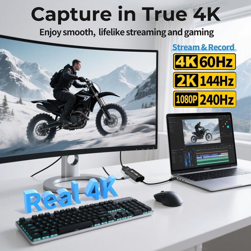 Guermok 4K USB3.0 Video Capture Card with PD 100W, 4K@60FPS