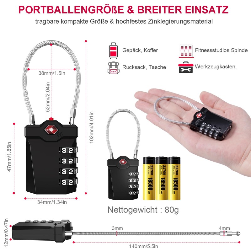 ZHEGE TSA Luggage Lock, 4-Digit TSA Combination Padlock, Suitcase Lock