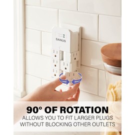 SANUS On-Wall Surge Protector - 6 Rotating Outlets - Fits Larger Plugs -1080 J - Low-Profile & Fireproof - White