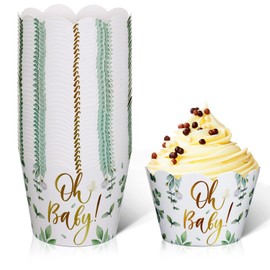 36Pcs Baby Cupcake Wrappers Greenery Baby Shower Greenery Jungle Cupcake Wrappers Eucalyptus Green Cupcake Liners Greenery Decorations Baby Cupcake Holders for Gender Reveal Wedding Party (Eucalyptus)
