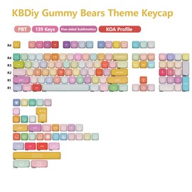 YMKPVR KBDiy Gummy Bears KOA Profile Keycaps 100 Percent,Dye-Sublimation PBT Cute Custom Keyboard Keycap,139 Key Cap Set for Cherry Gateron MX Switches Mechanical Keyboards