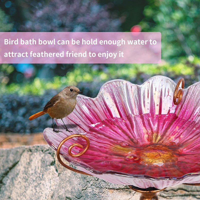 MUMTOP 31 Inch Height Glass Birdbath Birdfeeder with Metal Stake