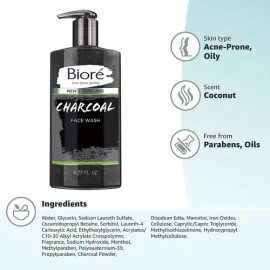 Bioré Mens Skincare Charcoal Face Wash, Deep Cleans Pores                                                                                             