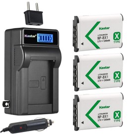 Kastar 3-Pack NP-BX1 Battery and LCD AC Charger Compatible with Sony Type X X-Series Rechargeable Battery, Sony BC-CSX BC-CSXB BC-TRX ACC-TRBX Charger, Sony HDR-MV1 Camera, Sony Shooting Grip VCT-SGR1