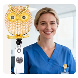 Cute Owl Retractable Badge Reel Rhinestone Badge Holder Retractable Clip Cute Diamond Glitter Nursing Student Name Holders 2 Pack