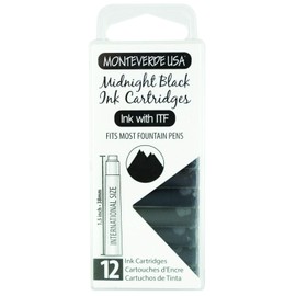 Monteverde USA International Standard Ink Cartridges - Midnight Black - Deep and Bold Writing Ink, Compatible with Most Fountain Pens, 12-Pack Box