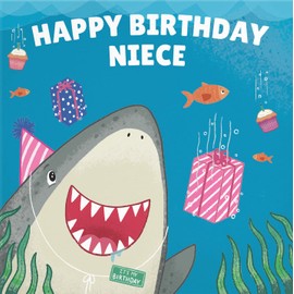 Hunts England - Niece Cute Shark Birthday Card - Happy Birthday - Niece - Childrens - Kids Birthday Card - Ocean Collection - Fun Card