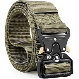 Nucalt Tactical Unisex Military Belt with Quick Release Metal Buckle, Nylon Belt for Outdoor, Work, Military, Leisure, Hunting - Gift Packaging (Olive Green), Green