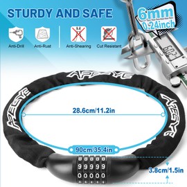 APECYC Bike Chain Lock Heavy Duty, 5 Digit Combination Anti-Theft Bicycle Lock, 3 FT Hardened Steel Square Links Locks for Bike, E-Bike, Motorcycle, Scooter, Gate