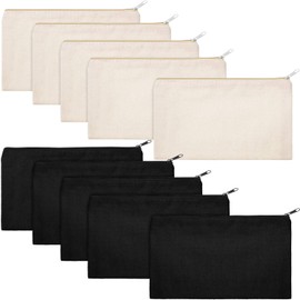 Gejoy Gejoy 10 Pieces Cosmetic Canvas Pouch Bag Multipurpose Makeup Bag with Zipper Cotton Canvas Travel Toiletry Pouch DIY Craft(S,Beige and Black)