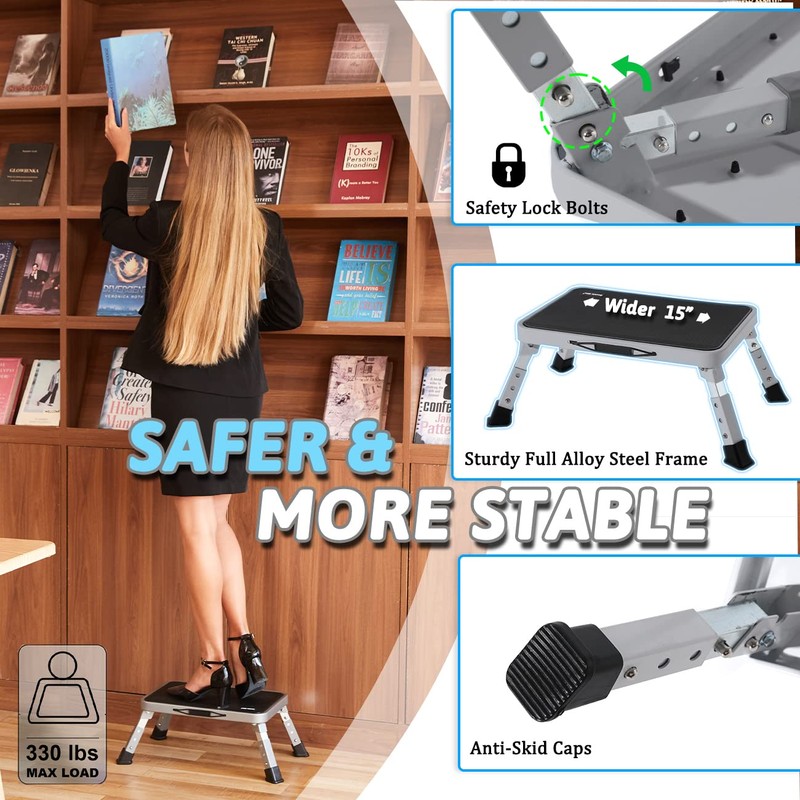 Double Elite 3 Levels Adjustable Folding Step Stools for Adults,