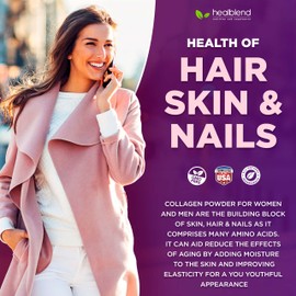 Collagen Peptides Powder, Hydrolyzed Collagen Powder Types I & III Non-GMO, Grass-Fed, Gluten-Free, Multi Collagen Protein Powder Supplement, Easy to Mix Drink, Promotes Healthy Hair, Skin and Nails