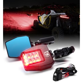 Xprite UTV Side Mirrors with Red LED Spot Light for 1.75"-2" Roll Cage