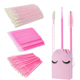 300PCS Eyelash Extension Supplies Kit, Disposable Micro Swab Brushes Eyebrow Spoolies Lip Brushes Mascara Wands Makeup Applicator Tools(Pink)