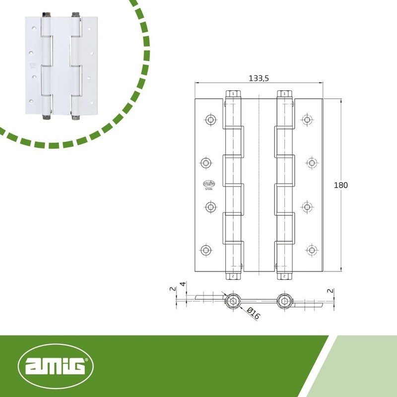 AMIG Double Hinge Accessory 3035 – 180 x 133.5 x