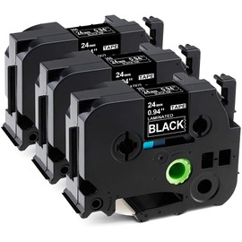 Label KINGDOM Compatible Label Tape Replacement for Ptouch TZe-355 TZe355 TZ355 TZ-355, 24mm x 8m, 0.94 Inch x 26.2 Feet, White on Black, Work with PTD600 PT2300 PT-2730 Label Maker, 3-Pack