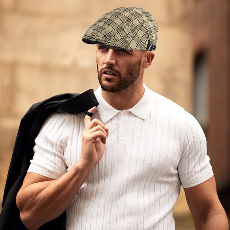 YAMEIZE Retro Plaid Men's Flat Cap - Hat Baker Boy