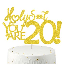 Decoración para tartas de cumpleaños 20, 20 decoraciones para tartas de cumpleaños, purpurina dorada, divertida decoración para tartas 20 para hombres, 20 decoraciones para tartas para mujeres, decoraciones de cumpleaños 20, decoración para tartas de cum