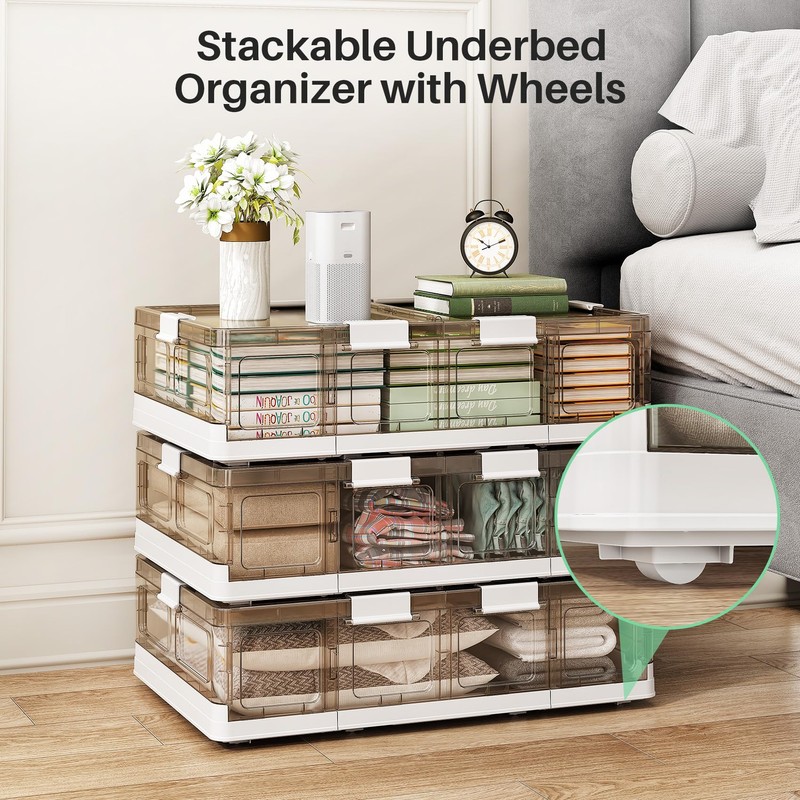 Kitstorack Plastic Under Bed Storage Containers, Underbed Storage with Wheels