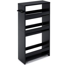 MARTY Slim Rolling Storage Cart 4-Tier Kitchen Cart on Wheels, Laundry Room Storage with Handle Slide Out Utility Cart Shelving Unit Organizer Trolley for Narrow Places Bathroom Small Corner, Black