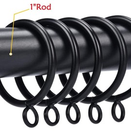 72 Pcs 1-1/2-Inch Inner Diameter Curtain Rings with Eyelets,Fits Up to 1 1/4-Inch Rod (Black-72pcs)