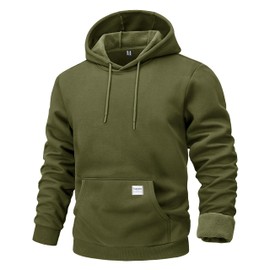 MAGCOMSEN Men's Heavyweight Fleece Lined Pullover Sweatshirts Sherpa Hoodie Thick Warm Winter Hooded Gym Workout Casual Sweater ArmyGreen M