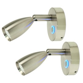 12V RV Reading Light Boat Camper Trailer Motorhome Interior Lighting Bedroom Bedside Spotlight 3W Warm White, Brushed Nickel, with Blue Small Reminder Light Dimmer Touch Switch DC 10-30V,2 Pack