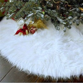 GHONLZIN Christmas Tree Skirt, 48 inch Christmas Decorations Xmas Tree Skirt White Faux Fur Christmas Tree Base Covers for Merry christmas Tree Decorations Holiday Party Décor
